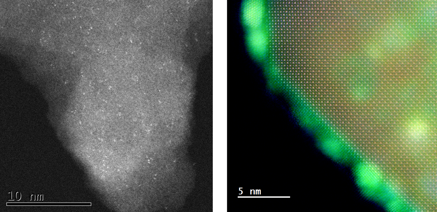 Images of heterogeneous catalytic supports with metal nanoparticles